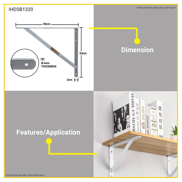 BUILDMATE Ingco Shelf Bracket 8x12" / 10x16" / 12x20" Triangle Angle Shelf Corner Bracket For Home DIY Table Shelf Wall-Mounted L Steel Bracket - IHT