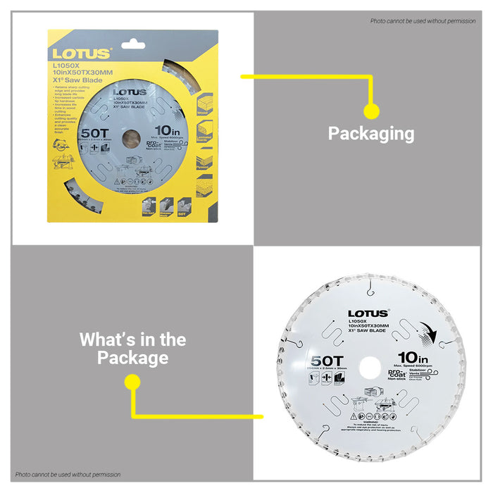 LOTUS X1 Combination Carbide Wood Saw Blade Diable Style 10 Inch x 50T x 25.4mm L1050X •BUILDMATE•