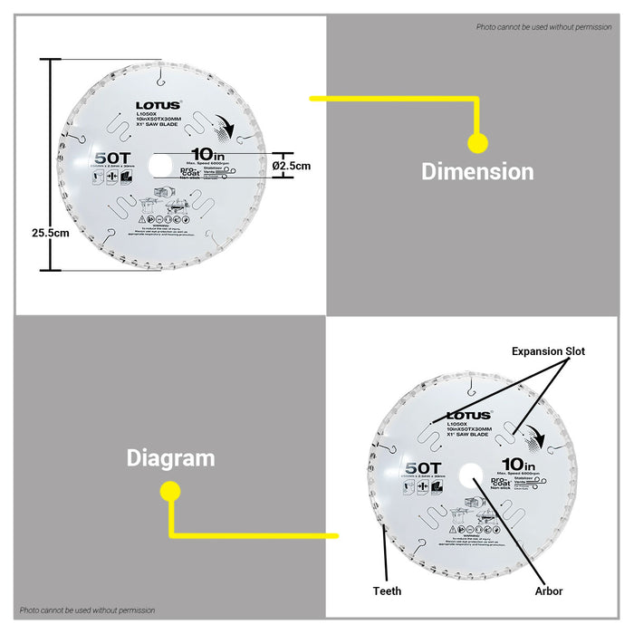 LOTUS X1 Combination Carbide Wood Saw Blade Diable Style 10 Inch x 50T x 25.4mm L1050X •BUILDMATE•
