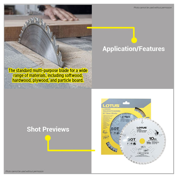LOTUS X1 Combination Carbide Wood Saw Blade Diable Style 10 Inch x 50T x 25.4mm L1050X •BUILDMATE•