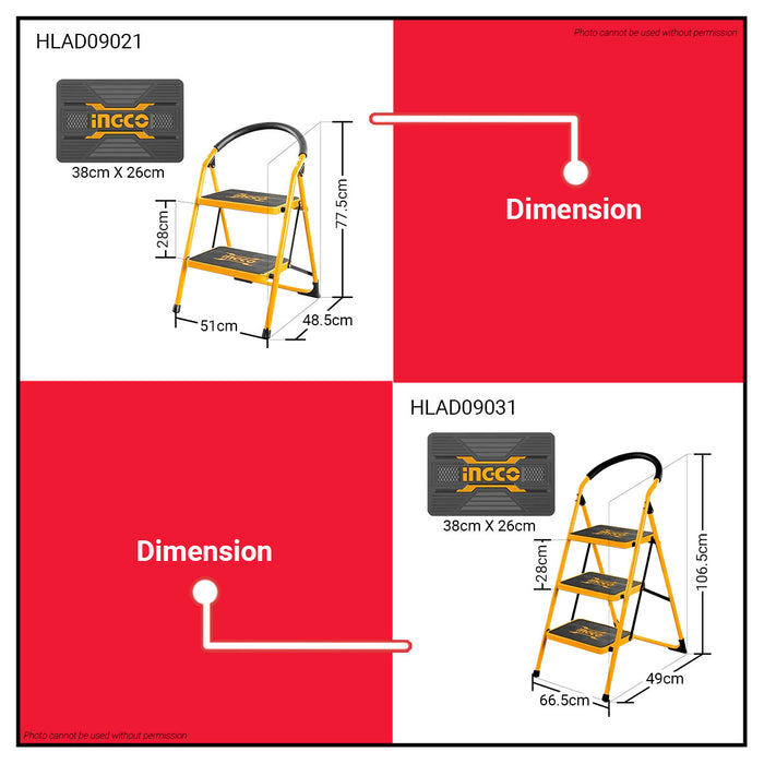 BUILDMATE Ingco Wide Steel Ladder 2 / 3 / 4 STEPS 150KG Capacity Household Indoor Outdoor Climbing Ladder Non-slip • IHT