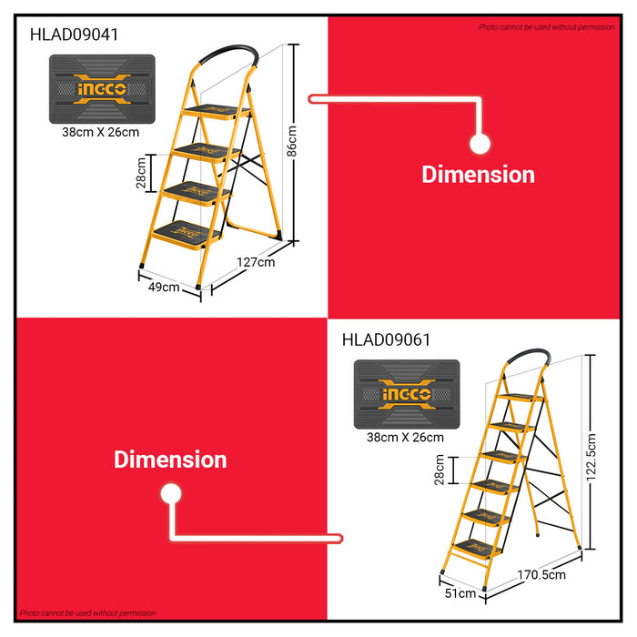 BUILDMATE Ingco Wide Steel Ladder 2 / 3 / 4 STEPS 150KG Capacity Household Indoor Outdoor Climbing Ladder Non-slip • IHT