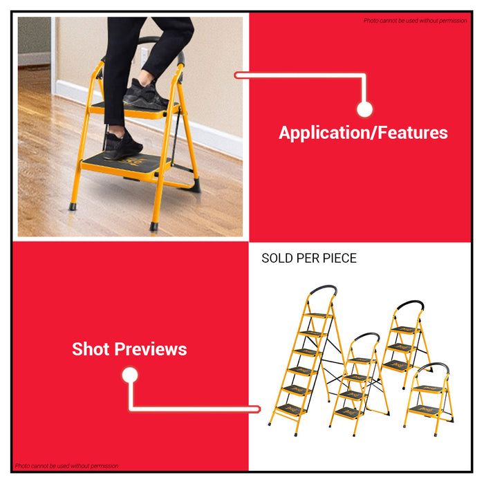 BUILDMATE Ingco Wide Steel Ladder 2 / 3 / 4 STEPS 150KG Capacity Household Indoor Outdoor Climbing Ladder Non-slip • IHT