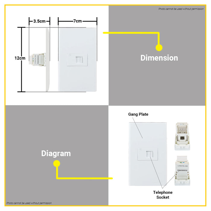 LIGHTHOUSE Electric 1 Gang Plate w/ Telephone Outlet 120mm x 70mm LHWDTEL-300-P1 •BUILDMATE• PHLH