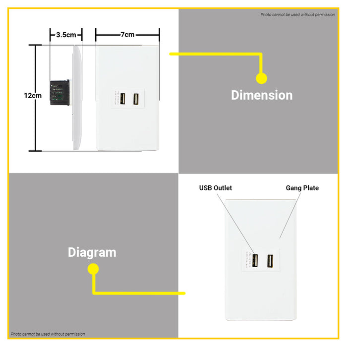 LIGHTHOUSE Electric 1 Gang Plate w/ USB Outlet 120mm x 70mm 5V/2.1A LHWDUSB-303-P1 •BUILDMATE• PHLH