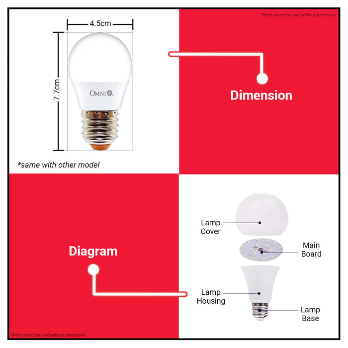 OMNI LED Lite Light Bulb G45 3W LLG45E27-3W •BUILDMATE•