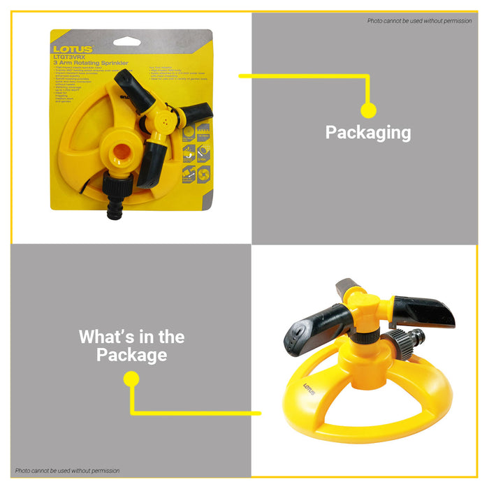 LOTUS Garden 3 Arm Rotating Sprinkler LTGT3VRX •BUILDMATE• LHT LUTOS