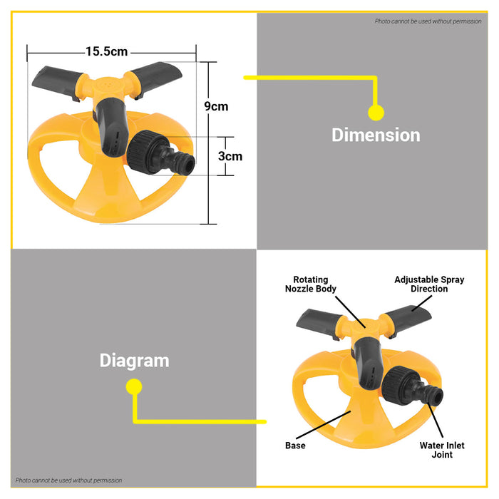 LOTUS Garden 3 Arm Rotating Sprinkler LTGT3VRX •BUILDMATE• LHT LUTOS