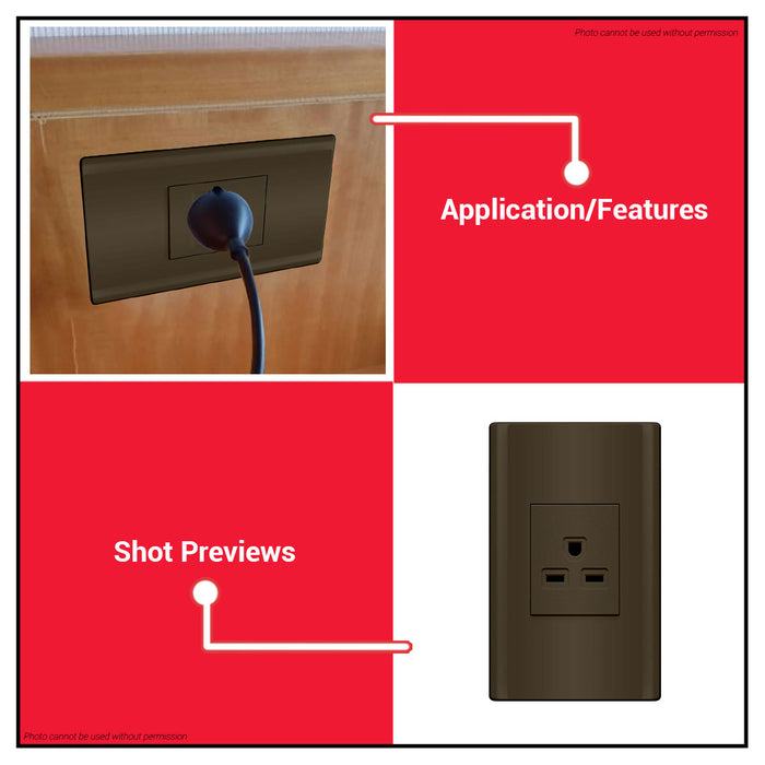 BUILDMATE Royu Plano Outlet Set Wide Series Dark Gray 250V Polycarbonate Electrical Wall Plug Socket UV Resistant & Flame Retardant Outlets