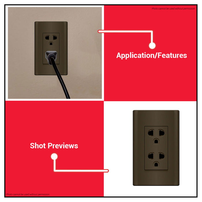 BUILDMATE Royu Plano Outlet Set Wide Series Dark Gray 250V Polycarbonate Electrical Wall Plug Socket UV Resistant & Flame Retardant Outlets
