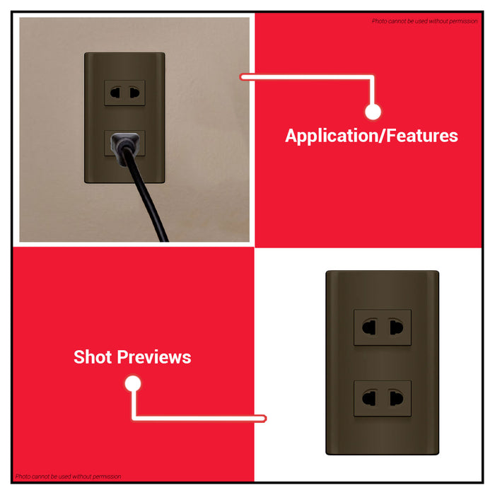 BUILDMATE Royu Plano Outlet Set Wide Series Dark Gray 250V Polycarbonate Electrical Wall Plug Socket UV Resistant & Flame Retardant Outlets