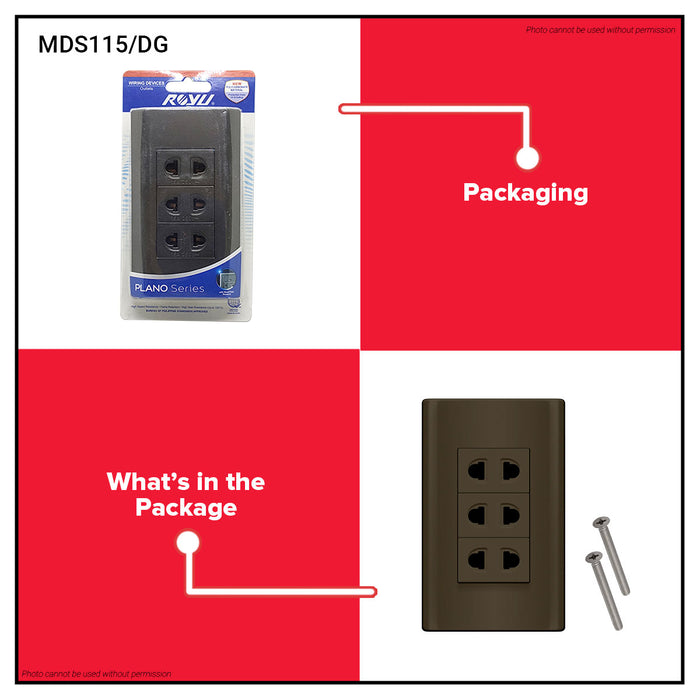 BUILDMATE Royu Plano Outlet Set Wide Series Dark Gray 250V Polycarbonate Electrical Wall Plug Socket UV Resistant & Flame Retardant Outlets