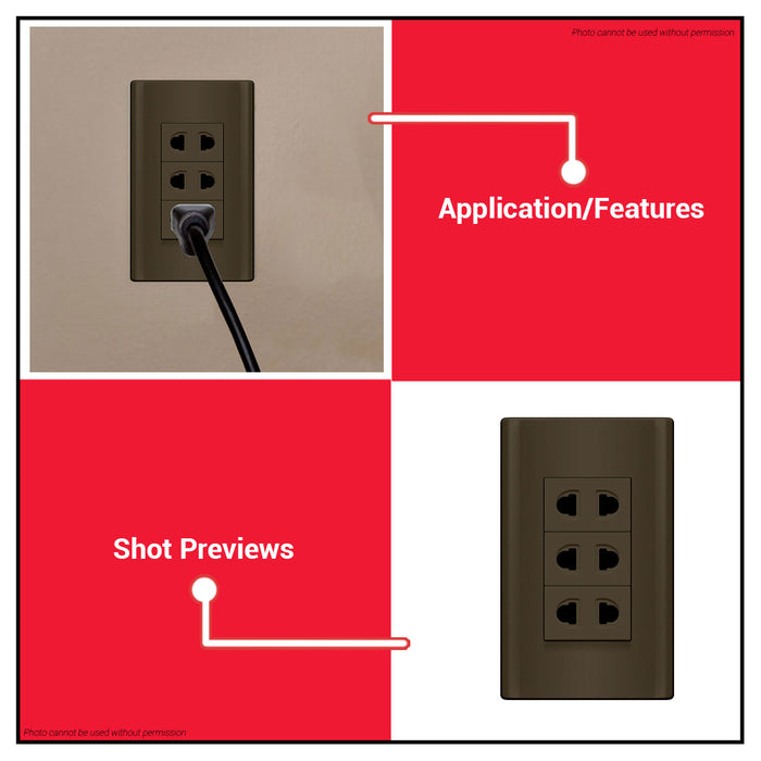 BUILDMATE Royu Plano Outlet Set Wide Series Dark Gray 250V Polycarbonate Electrical Wall Plug Socket UV Resistant & Flame Retardant Outlets