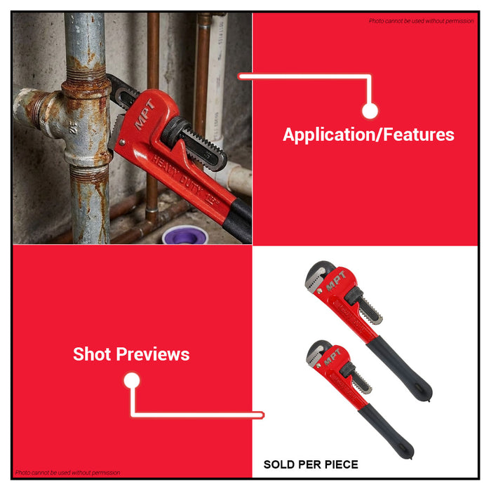 Buildmate x MPT Pipe Wrench 10" | 14" Heavy Duty Adjustable Steel Hand Tool MHB06001-10 | MHB06001-1