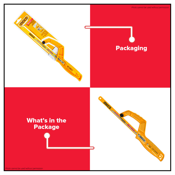 BUILDMATE Ingco Mini Hacksaw Frame with 12" Inch M2+D6A Bi-Metal Blade MHHF1504 - IHT