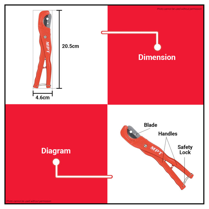Buildmate x MPT PVC Pipe Cutter 35mm Heavy Duty Ratchet Type Cutting Tool MHF01001
