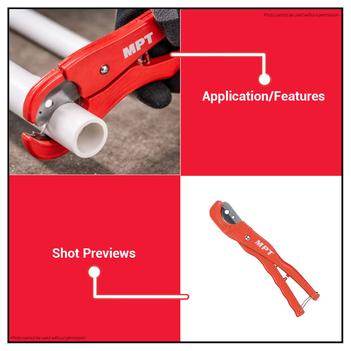 Buildmate x MPT PVC Pipe Cutter 35mm Heavy Duty Ratchet Type Cutting Tool MHF01001