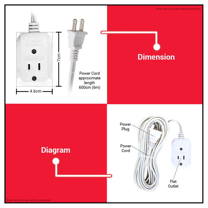 POWERHOUSE Electric 6 Meters 3 Gang Extension Cord Portable Socket Outlet Flat Pin PHEC-100-6M  PWTA