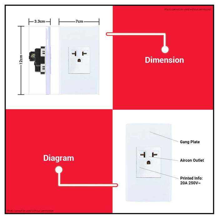 LIGHTHOUSE Electric 1 Gang Plate w/ Aircon Outlet 120mm x70mm 250V-20A LHWD-404-P4 •BUILDMATE• PHLH
