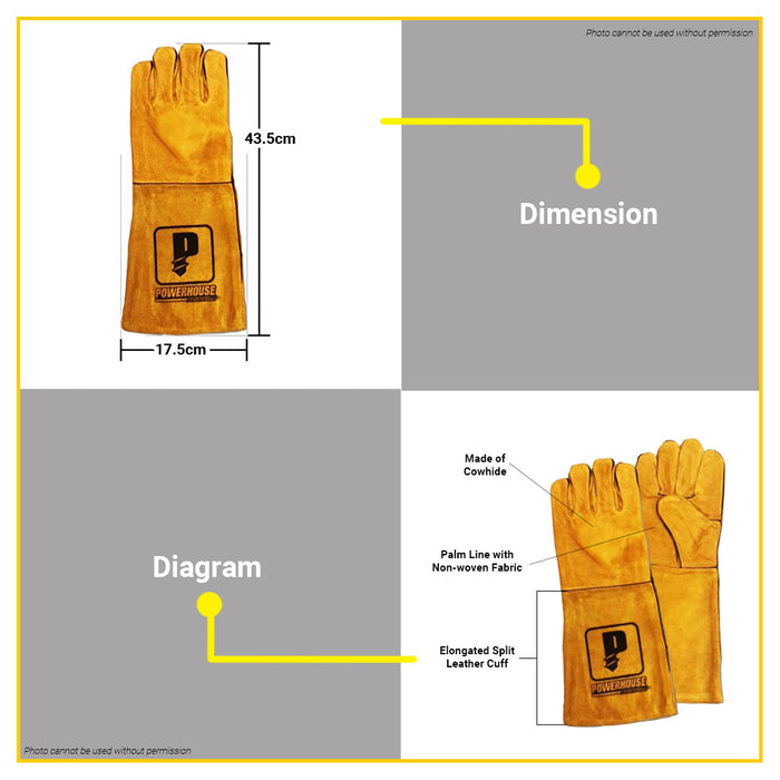 POWERHOUSE 18" Industrial Heavy Duty Cowhide Welding Gloves •BUILDMATE• PWTA