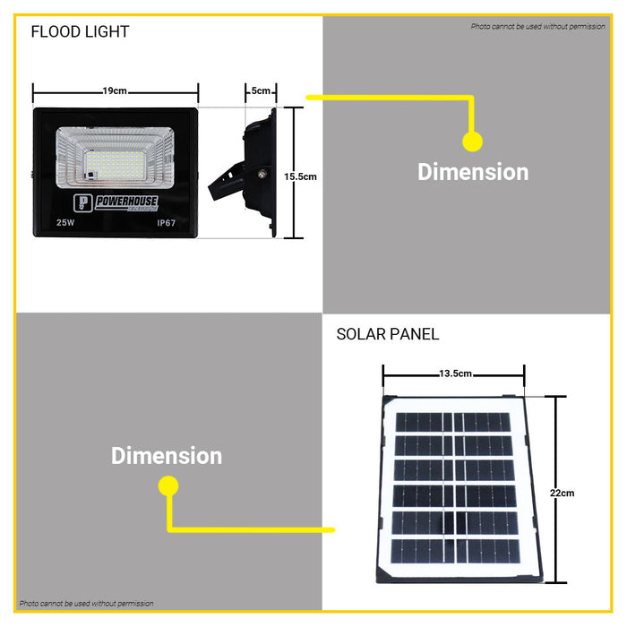 BUILDMATE Powerhouse LED Solar Flood Light 25W / 60W IP67 6500K Daylight Outdoor Weatherproof Solar Security Lamp PHE-SFL-SMD-IP67 - PHE