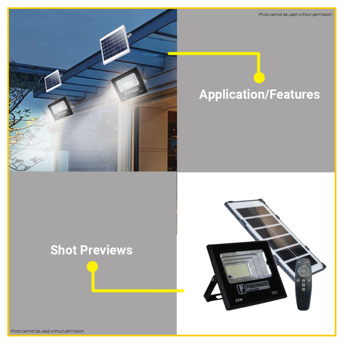 BUILDMATE Powerhouse LED Solar Flood Light 25W / 60W IP67 6500K Daylight Outdoor Weatherproof Solar Security Lamp PHE-SFL-SMD-IP67 - PHE