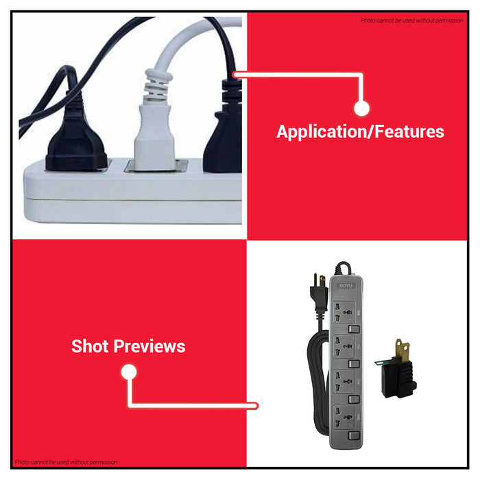 BUILDMATE Royu 4 GANG Extension Cord w/ Individual Switches Universal Electric Extension REDEC704G