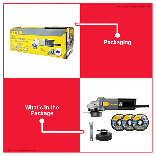 Lotus 750W Angle Grinder with 3pcs Accessories (4 inches) SG7500XT