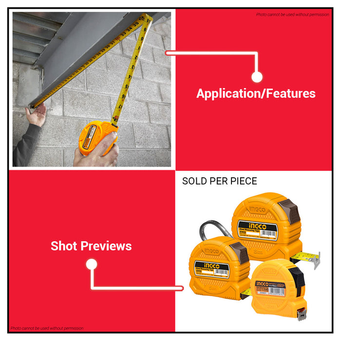 INGCO Steel Measuring Tape 3M | 5M | 8M With Metric And Inch One Button SUPER SELECT [SOLD PER PIECE]•BUILDMATE• HT2