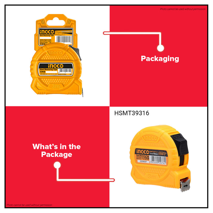 INGCO Steel Measuring Tape 3M | 5M | 8M With Metric And Inch One Button SUPER SELECT [SOLD PER PIECE]•BUILDMATE• HT2