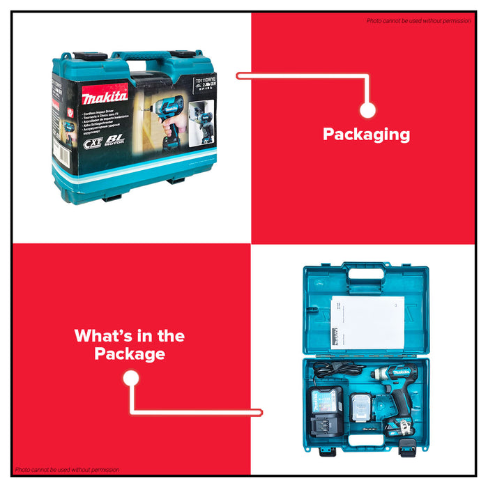 BUILDMATE Makita 12V Cordless Impact Driver / Drill Brushless Motor CXT Kit Set TD111DWYE