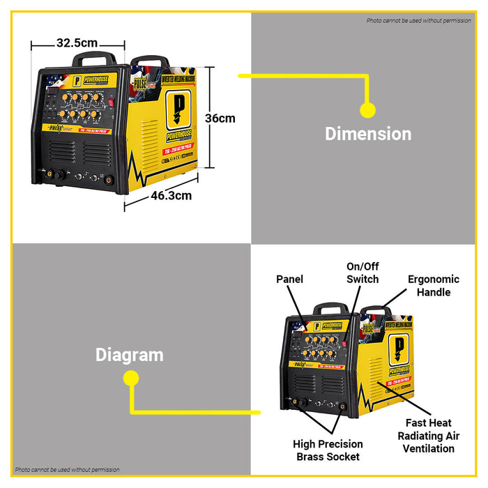 POWERHOUSE 250A AC-DC TIG / MMA 2IN1 PULSE SERIES Inverter Welding Machine Inverter Welder Weld Inverter Welder Machine TIG-250 AC/DC-PULS - PHWM