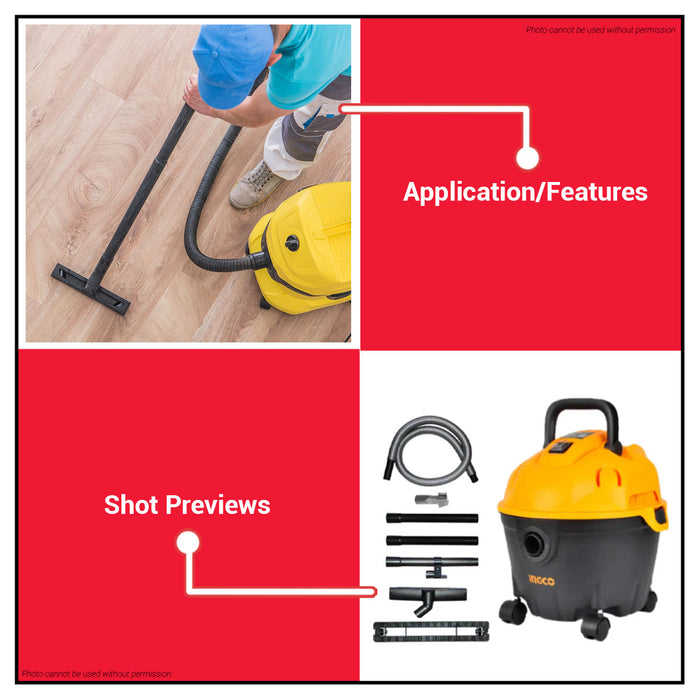 INGCO 1200W Wet & Dry Vacuum Cleaner 12L Capacity Household Floor Cleaning Tools Wet/Dry Vacuum Cleaner VC12121 •BUILDMATE• IPT