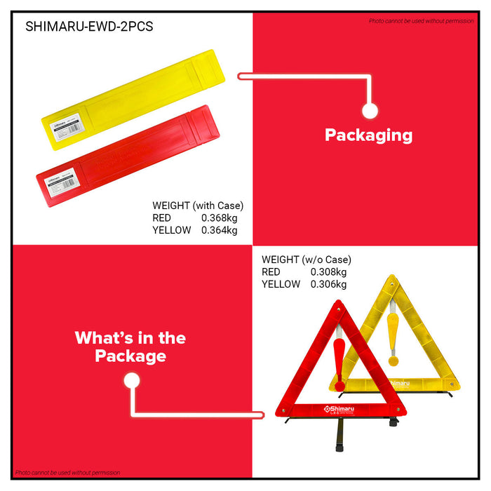 BUILDMATE Brand / SHIMARU / PROMAN 2PCS/SET Reflective Triangle EWD Early Warning Device Red & Yellow Hazard Security Vehicle Roadside Safety Emergency Triangle Signage
