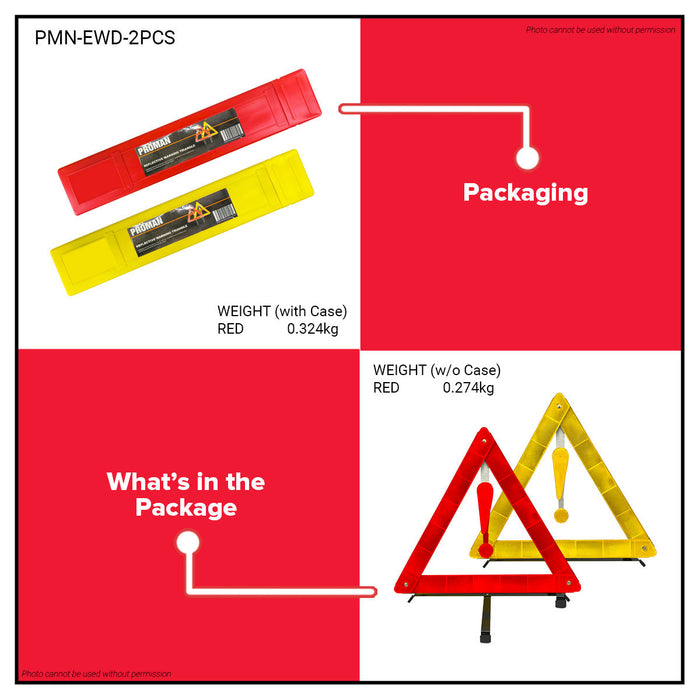 BUILDMATE Brand / SHIMARU / PROMAN 2PCS/SET Reflective Triangle EWD Early Warning Device Red & Yellow Hazard Security Vehicle Roadside Safety Emergency Triangle Signage