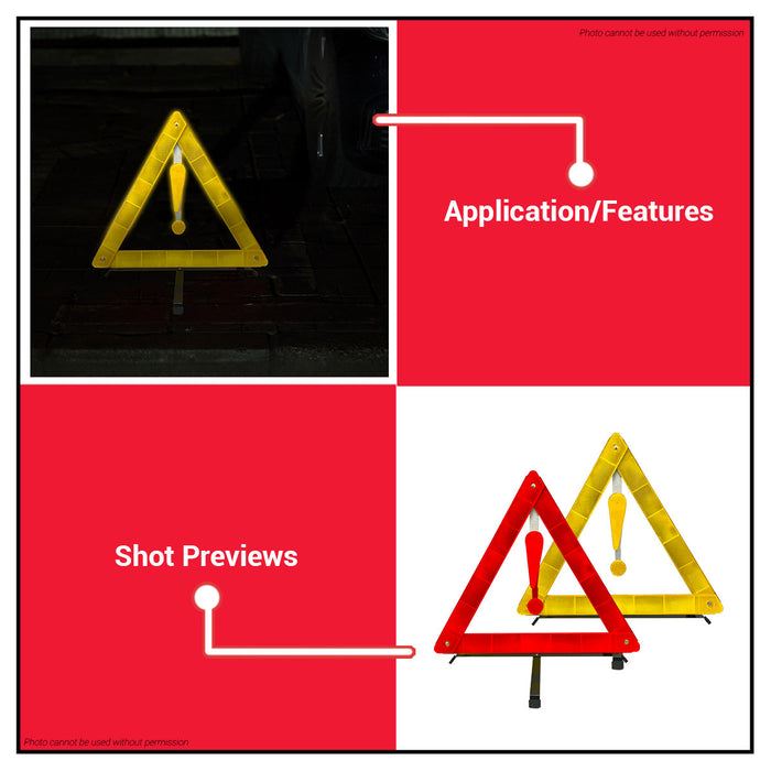 BUILDMATE Brand / SHIMARU / PROMAN 2PCS/SET Reflective Triangle EWD Early Warning Device Red & Yellow Hazard Security Vehicle Roadside Safety Emergency Triangle Signage