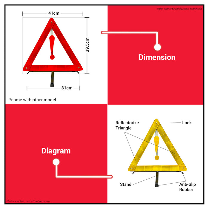 BUILDMATE Brand / SHIMARU / PROMAN 2PCS/SET Reflective Triangle EWD Early Warning Device Red & Yellow Hazard Security Vehicle Roadside Safety Emergency Triangle Signage