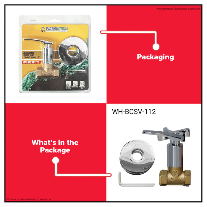 BUILDMATE Waterhouse Brass Chrome Shower Valve Straight / Cross Handle 1/2" Robust Plumbing Valve Body BCSV-112 / BCSV-212