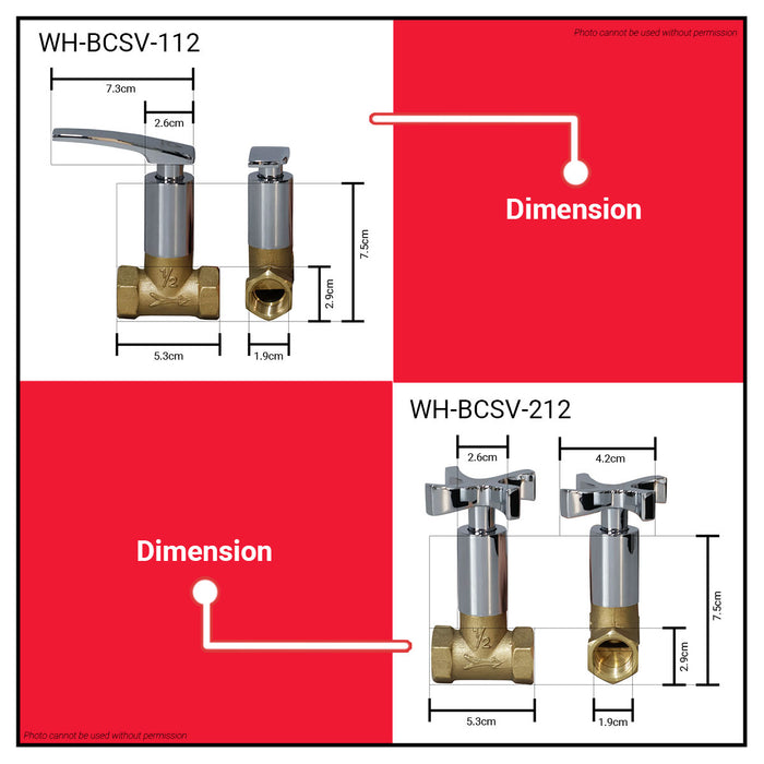 BUILDMATE Waterhouse Brass Chrome Shower Valve Straight / Cross Handle 1/2" Robust Plumbing Valve Body BCSV-112 / BCSV-212