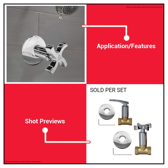 BUILDMATE Waterhouse Brass Chrome Shower Valve Straight / Cross Handle 1/2" Robust Plumbing Valve Body BCSV-112 / BCSV-212