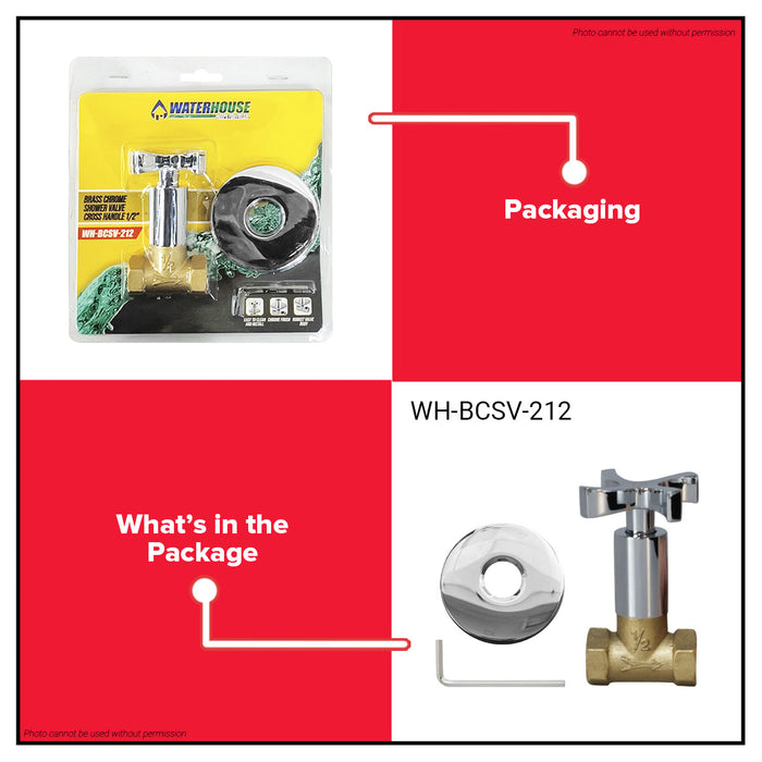 BUILDMATE Waterhouse Brass Chrome Shower Valve Straight / Cross Handle 1/2" Robust Plumbing Valve Body BCSV-112 / BCSV-212