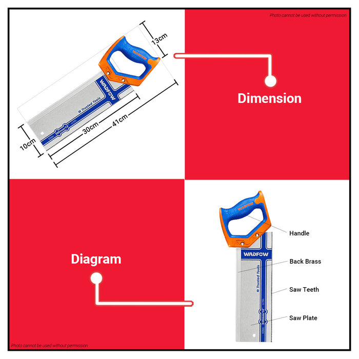 BUILDMATE Wadfow 300mm 12" Inch Back Saw 11TPI With Teeth Protector Without Miter Box WHW1112 WHT