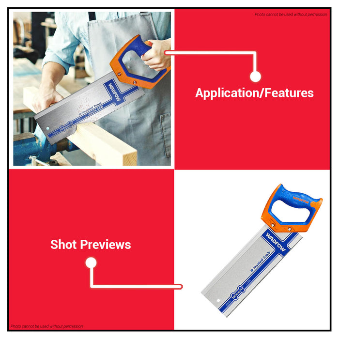 BUILDMATE Wadfow 300mm 12" Inch Back Saw 11TPI With Teeth Protector Without Miter Box WHW1112 WHT