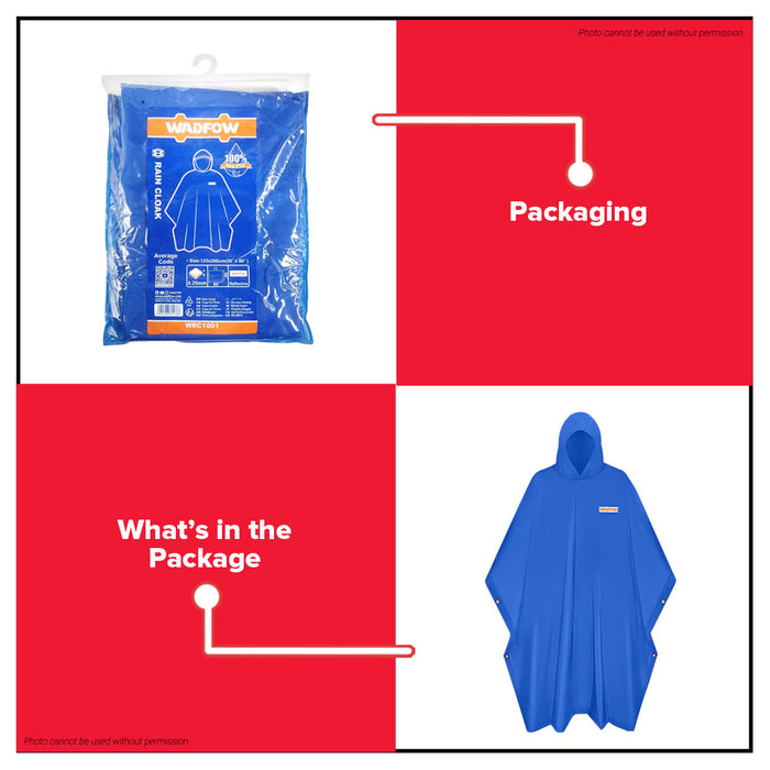 BUILDMATE Wadfow Rain Cloak 50" x 80" Inch Reflective Raincoat Unisex Free Size Poncho Rain Coat Waterproof Kapote with Adjustable Hat Cord WRC1001 • WHT