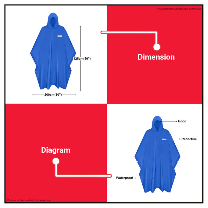 BUILDMATE Wadfow Rain Cloak 50" x 80" Inch Reflective Raincoat Unisex Free Size Poncho Rain Coat Waterproof Kapote with Adjustable Hat Cord WRC1001 • WHT