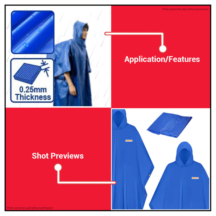 BUILDMATE Wadfow Rain Cloak 50" x 80" Inch Reflective Raincoat Unisex Free Size Poncho Rain Coat Waterproof Kapote with Adjustable Hat Cord WRC1001 • WHT