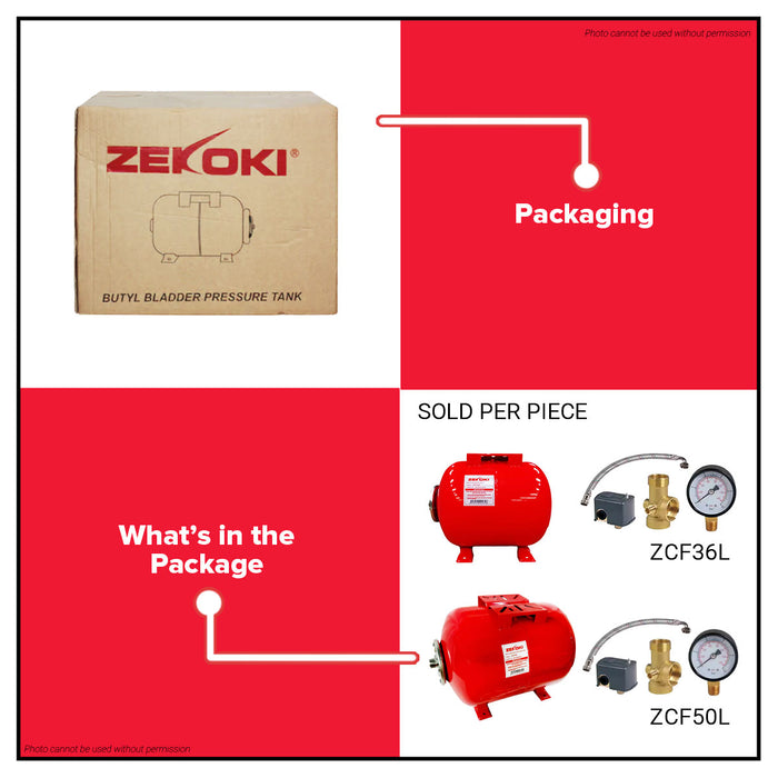 BUILDMATE Zekoki 36L Butyl Bladder Pressure Tank Steel Flange w/ 5-Way Connector Horizontal Tank for Water System ZCF36L