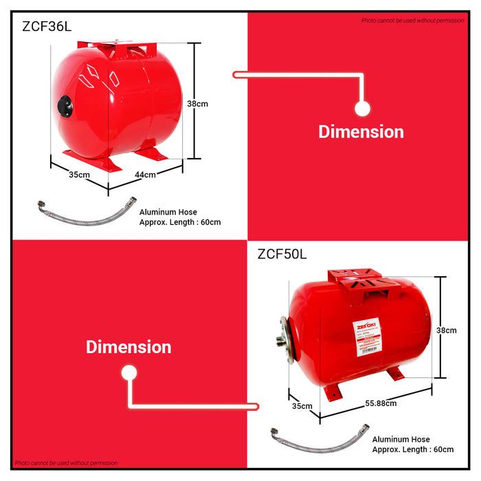 BUILDMATE Zekoki Butyl Bladder Pressure Tank 50L Steel Flange w/ 5-Way Connector Expansion Horizontal Tank for Water System ZCF50L