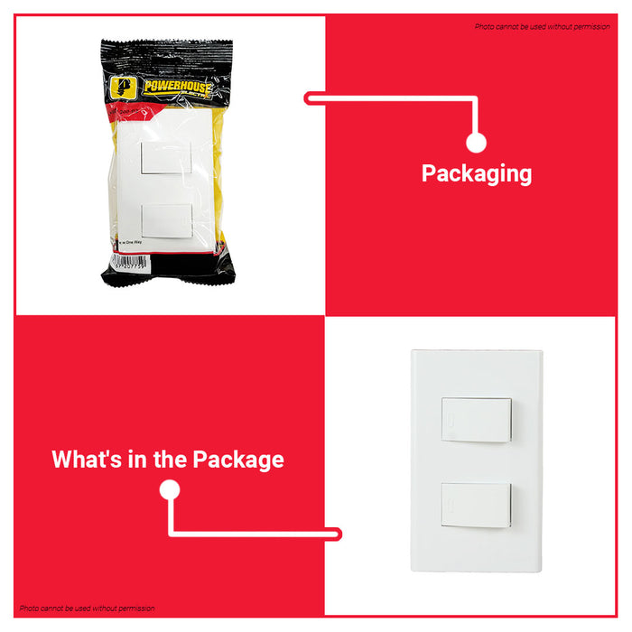 LIGHTHOUSE Electric 2 Gang Plate w/ One Way Switch 120mm x 70mm 250V-10A LHWD-200-P2 •BUILDMATE