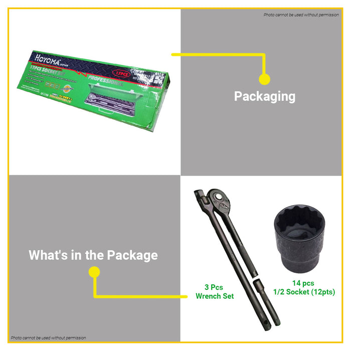 BUILDMATE Hoyoma 17pcs Drive Socket Set 6pt / 12pt Auto Repair Ratchet Drive Wrench Mechanic Tool Set Kit - HYMHT